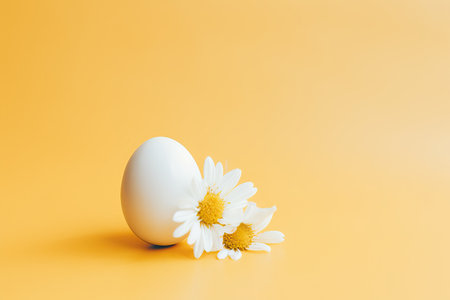 Eggs and spring flowers on light background. Happy Easter concept. Easter zero waste, eco friendlyの素材
