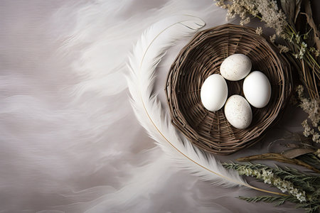 Easter eggs on dark background. Happy Easter concept. Simple spring template, greeting card, bannerの素材