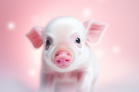 Happy young funny pig on the farm. Vegan and vegetarian. Organic farming and agriculture, livestockの素材