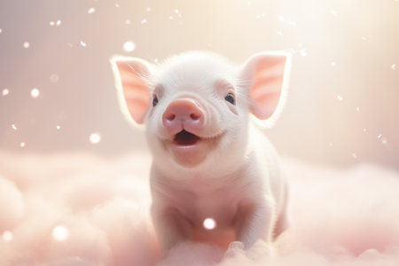 Happy young funny pig on the farm. Vegan and vegetarian. Organic farming and agriculture, livestockの素材
