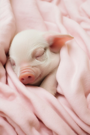 Happy young funny pig on the farm. Vegan and vegetarian. Organic farming and agriculture, livestockの素材