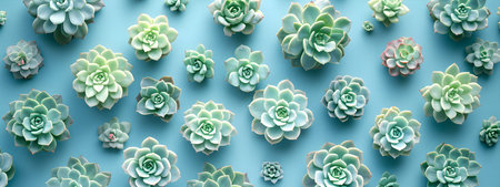 Various type of succulent cactus plants on blue background. Colorful miniature plants. Home gardenの素材