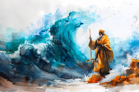 Moses separate the sea in exodus. Israelites crossing the red sea. Biblical and religionの素材