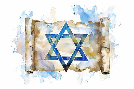 Old torah scroll with Star of David. Judaism religious symbol. Bible exodus torah illustrationの素材
