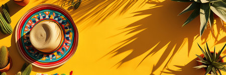 Cactus and traditional Mexican sombrero hat. Cinco de Mayo. Viva Mexico. Traditional latin holidayの素材