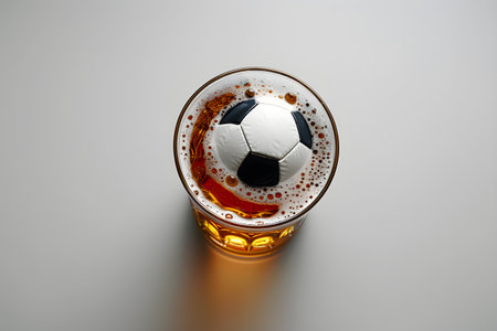 Fresh cold beer and soccer ball. Watch match with friends in pub or bar. Game and drinkの素材