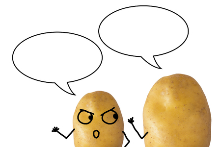 The picture of potatoes talking each other on white backgroundの写真素材