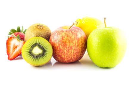 Group of fresh fruit on white background, healthy conceptの写真素材