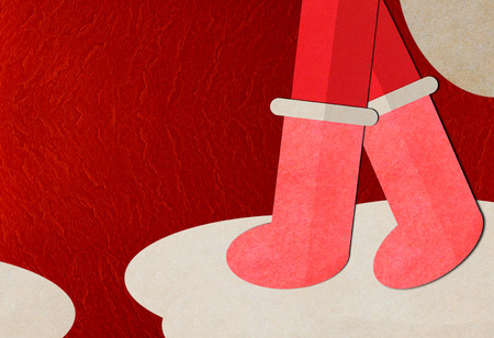 Merry christmas and paper cut Santa Claus on red background with copy spaceの写真素材