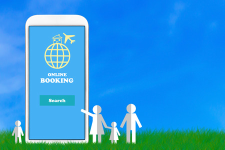 Online booking concept, business technology and electronic commerce, family life background