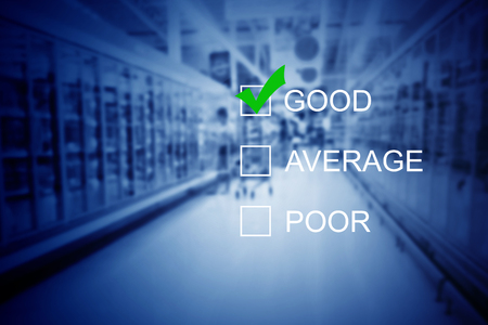 Customer experience concept, service rating on blue backgroundの写真素材