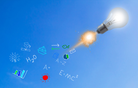 Innovation concept, business creativity, light bulb on blue sky background