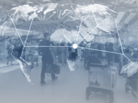 Traveling concept blur background, double exposureの写真素材