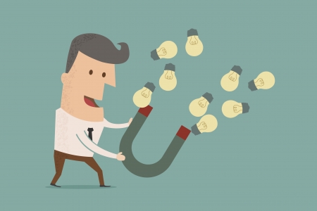 businessman with horseshoe magnet collecting  light bulb , eps10 vector formatのイラスト素材