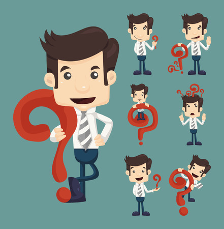 Set of businessman characters poses with question marks , eps10 vector formatのイラスト素材