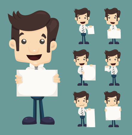 Set of businessman holding blank notes characters poses , eps10 vector formatのイラスト素材