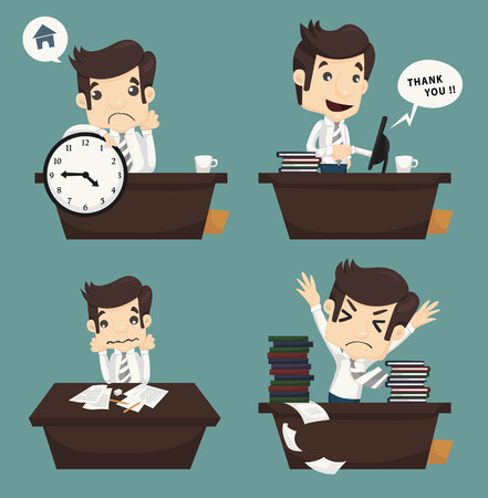 Set of businessman sitting on desk , office worker , eps10 vector formatのイラスト素材