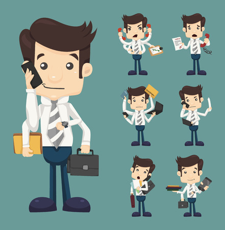 Set of businessman with many hands in elegant suit のイラスト素材