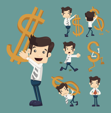 Set of businessman with dollar sign characters poses のイラスト素材