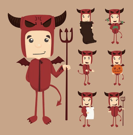 Set of devil characters poses のイラスト素材