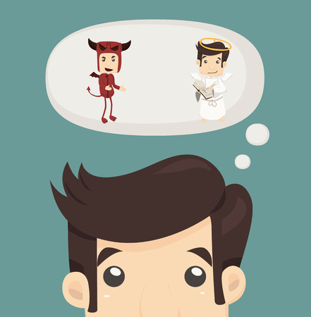 Businessman wills with devil and an angel のイラスト素材