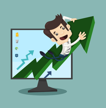 Businessman rising arrow with growing のイラスト素材