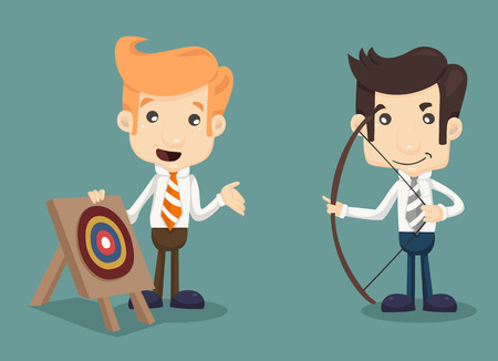 Businessman aiming at target with bow and arrow のイラスト素材
