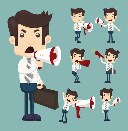Set of businessman announcing through megaphoneのイラスト素材