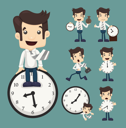 Set of businessman and clock のイラスト素材