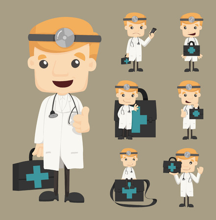 Set of doctor characters poses のイラスト素材
