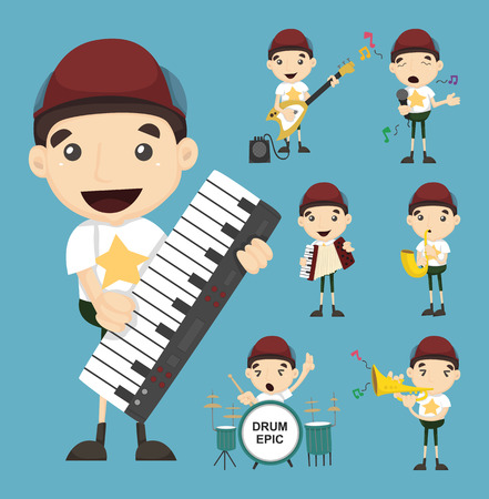 Set of boy and music のイラスト素材
