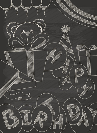 Happy Birthday greeting card design in vintage style with chalkboard のイラスト素材