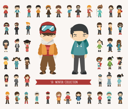 Set of winter collection character , eps10 vector formatのイラスト素材