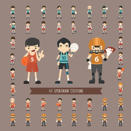 Set of 43  sportsman costume characters のイラスト素材
