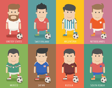 Set of national soccer team uniform , football player  ,のイラスト素材