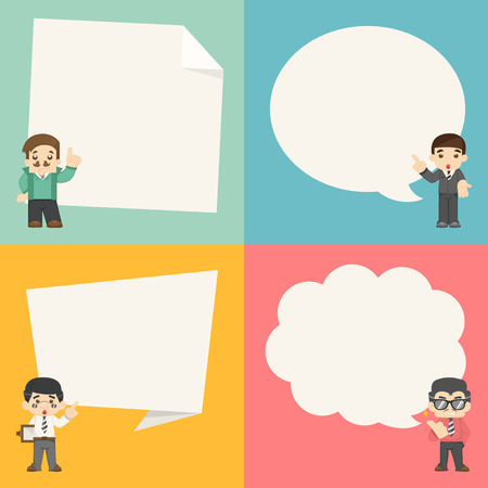 Set of businessman with speech bubbles character のイラスト素材