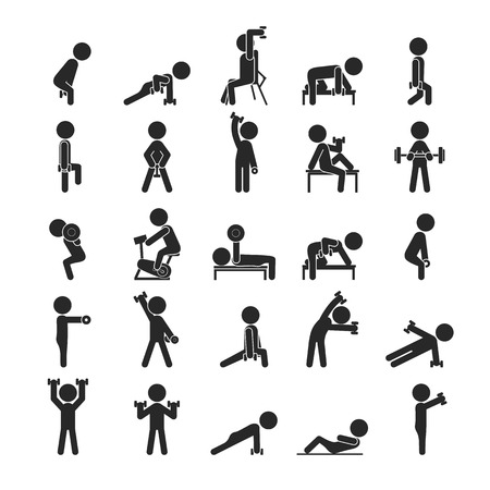Set of dumbbell exercises character , Human pictogram Icons ,  vector formatのイラスト素材