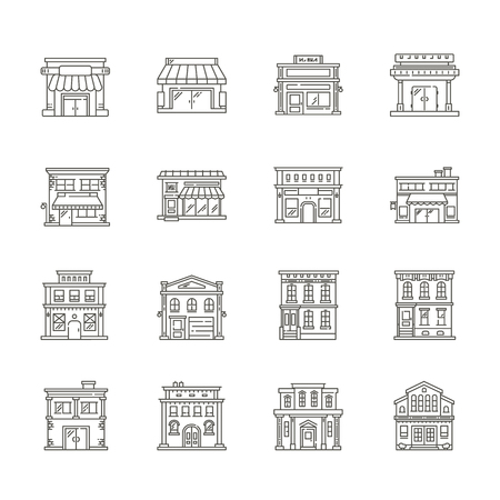 set of shop building icon setのイラスト素材