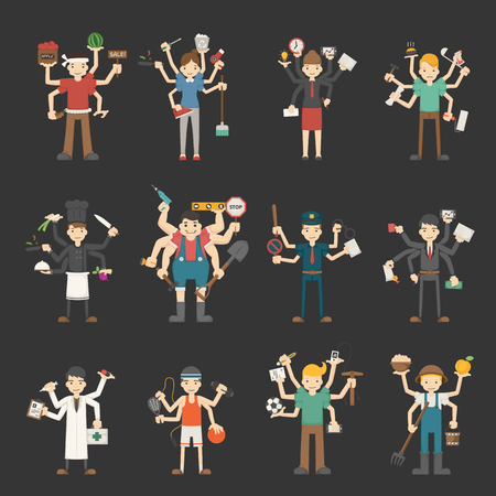 People with many hands workingのイラスト素材