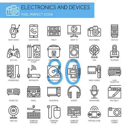 Electronic and Devices , thin line icons set ,pixel perfect iconsのイラスト素材