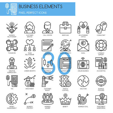 Business Elements, thin line icons set