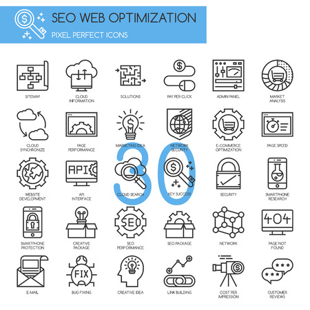 Search engine optimization , thin line icons setのイラスト素材
