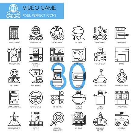 Video Game , thin line icons set ,pixel perfect iconsのイラスト素材