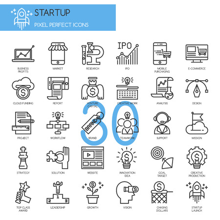 Startup business and launch , thin line icons setのイラスト素材