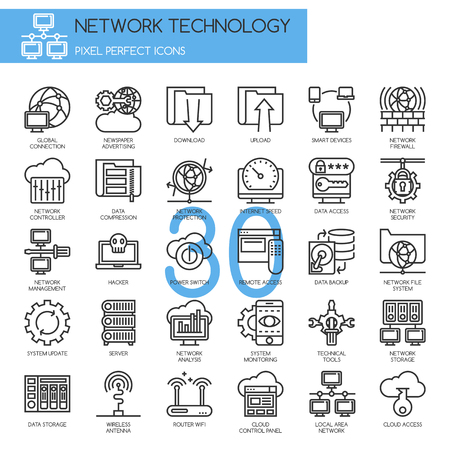 Network Technology , thin line icons set ,pixel perfect iconsのイラスト素材