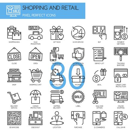 Shopping and Retail , thin line icons setのイラスト素材