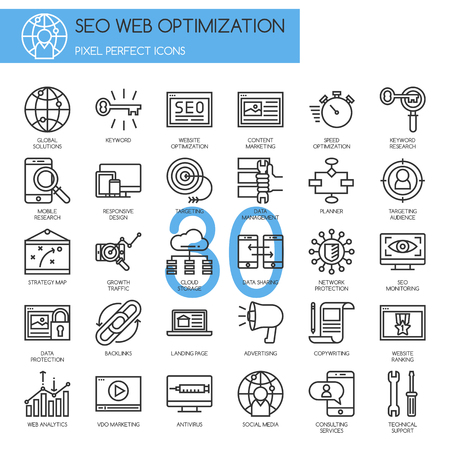 Search engine optimization , thin line icons setのイラスト素材