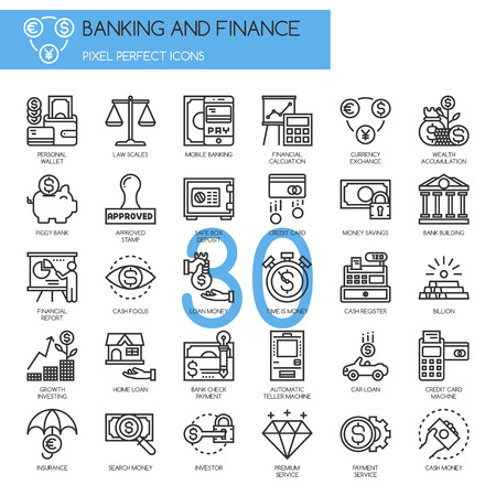 Banking and Finance , thin line icons setのイラスト素材