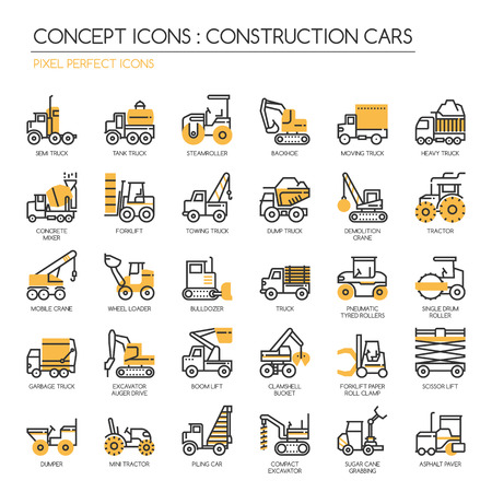 Construction Cars , thin line icons set , Pixel Perfect Iconsのイラスト素材