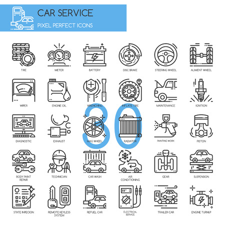 Car service , thin line icons set , Pixel Perfect Iconsのイラスト素材